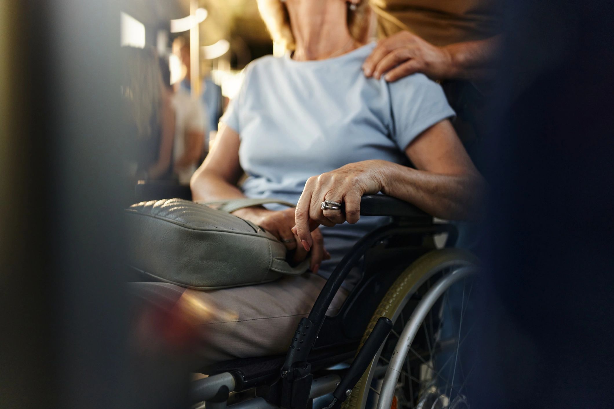 Senior passenger using accessible public transportation
